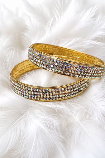 Gold-toned crystal rhinestone bangle set of 2 for women