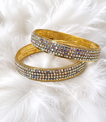 Gold-toned crystal rhinestone bangle set of 2 for women