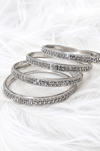 Silver-toned crystal studded bangle set of 4