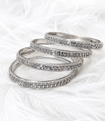 Silver-toned crystal studded bangle set of 4