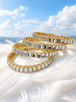 Kundan bangles set of 2, gold-toned with white stone 1