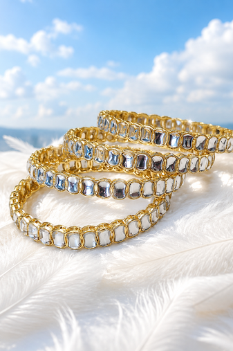 Kundan bangles set of 2, gold-toned with white stone