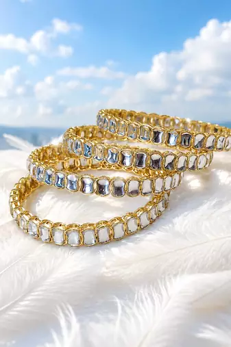 Kundan bangles set of 2, gold-toned with white stone