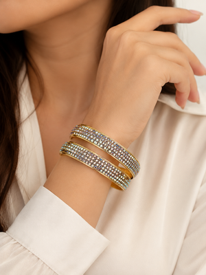 Gold-toned crystal rhinestone bangle set of 2 for women 2