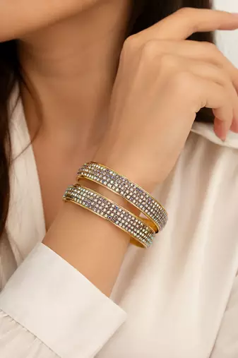 Gold-toned crystal rhinestone bangle set of 2 for women