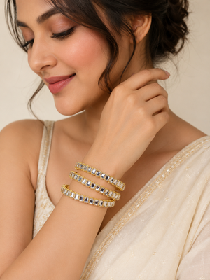 Kundan bangles set of 2, gold-toned with white stone 2