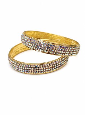 Gold-toned crystal rhinestone bangle set of 2 for women 3