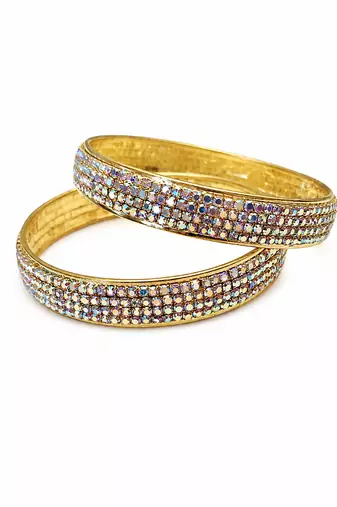 Gold-toned crystal rhinestone bangle set of 2 for women