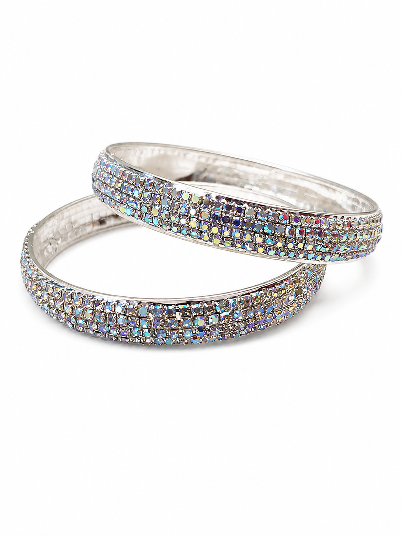 Crystal rhinestone bangles for women, silver-toned, set of 2