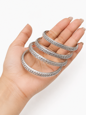 Silver-toned crystal studded bangle set of 4 2