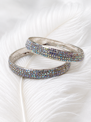 Crystal rhinestone bangles for women, silver-toned, set of 2 4