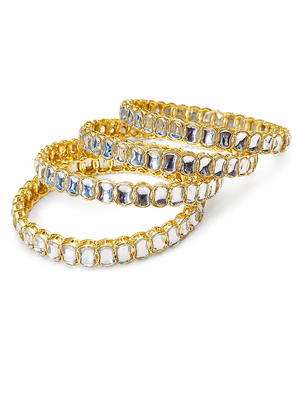 Kundan bangles set of 2, gold-toned with white stone 3