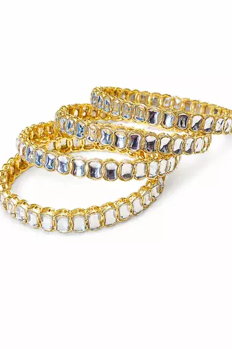 Kundan bangles set of 2, gold-toned with white stone