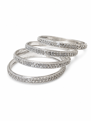 Silver-toned crystal studded bangle set of 4 3