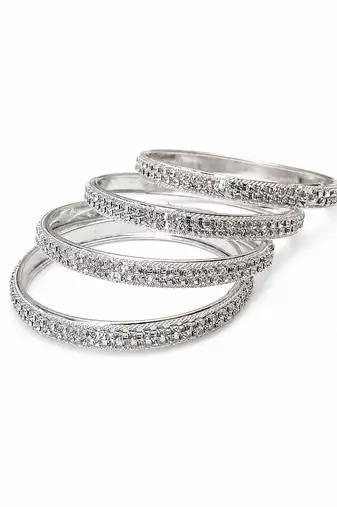 Silver-toned crystal studded bangle set of 4