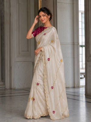 provocative off-white embroidery with cutwork border fendy satin indian wedding and saree 2