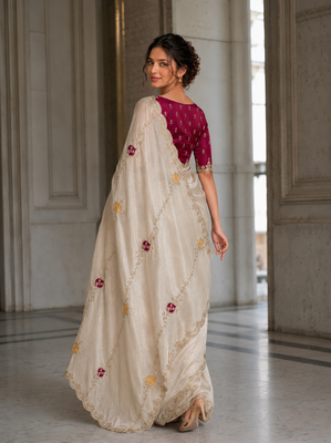 provocative off-white embroidery with cutwork border fendy satin indian wedding and saree 3