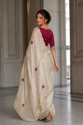 provocative off-white embroidery with cutwork border fendy satin indian wedding and saree