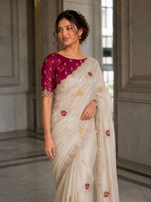 provocative off-white embroidery with cutwork border fendy satin indian wedding and saree 4