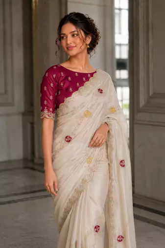 provocative off-white embroidery with cutwork border fendy satin indian wedding and saree