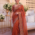 winning rust orange c-pallu embroidery with piping border fendy satin indian wedding saree