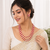 Red coral & white pearl 3-layer beaded necklace set with earrings