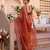 winning rust orange c-pallu embroidery with piping border fendy satin indian wedding saree