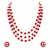 Red coral & white pearl 3-layer beaded necklace set with earrings