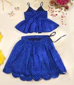 Royal Blue Leheriya Kota Doria Peplum Top & Wrap Skirt Co-ord Set