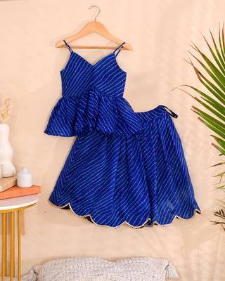 Royal Blue Leheriya Kota Doria Peplum Top & Wrap Skirt Co-ord Set 2