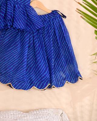 Royal Blue Leheriya Kota Doria Peplum Top & Wrap Skirt Co-ord Set 3