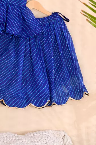 Royal Blue Leheriya Kota Doria Peplum Top & Wrap Skirt Co-ord Set