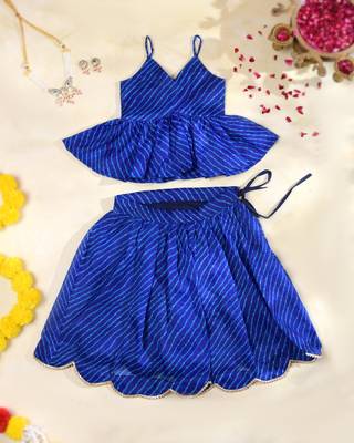Royal Blue Leheriya Kota Doria Peplum Top & Wrap Skirt Co-ord Set 4