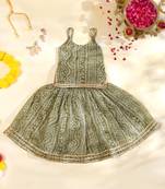 Olive Green Bandhani Kota Doria Crop Top & Flared Skirt Co-ord Set