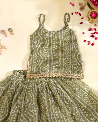 Olive Green Bandhani Kota Doria Crop Top & Flared Skirt Co-ord Set 4