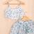 Sky Blue Floral Kota Doria Crop Top & Flared Skirt Set