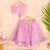 Pink Floral Kota Doria Gota Patti Crop Top & Flared Skirt Set