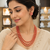 Red coral bead & pearl 3-layer necklace set with stud earrings