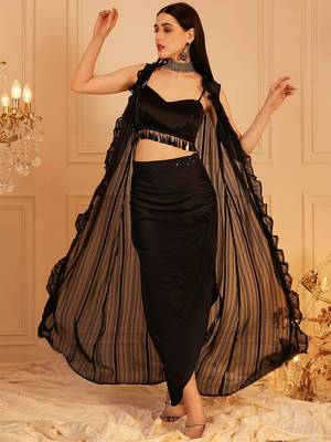 Embroidered Crop Top & Skirt With Shrug Co-Ords 1
