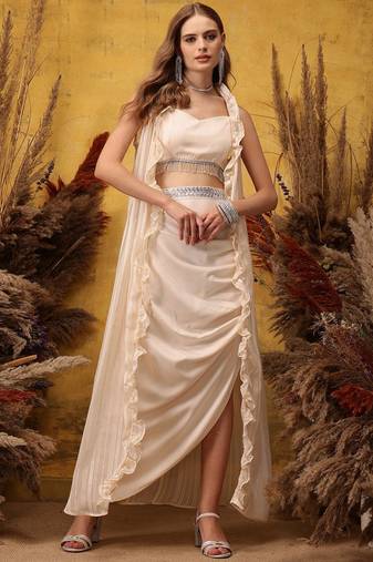 Square Neck Top and Shrug With Skirts