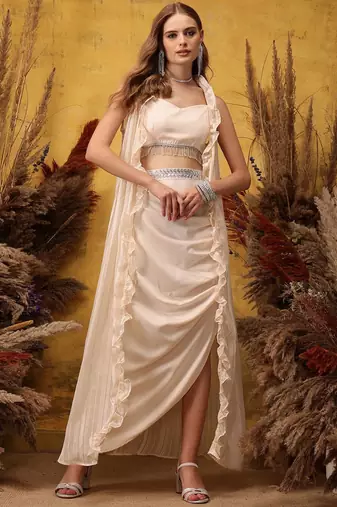 Square Neck Top and Shrug With Skirts