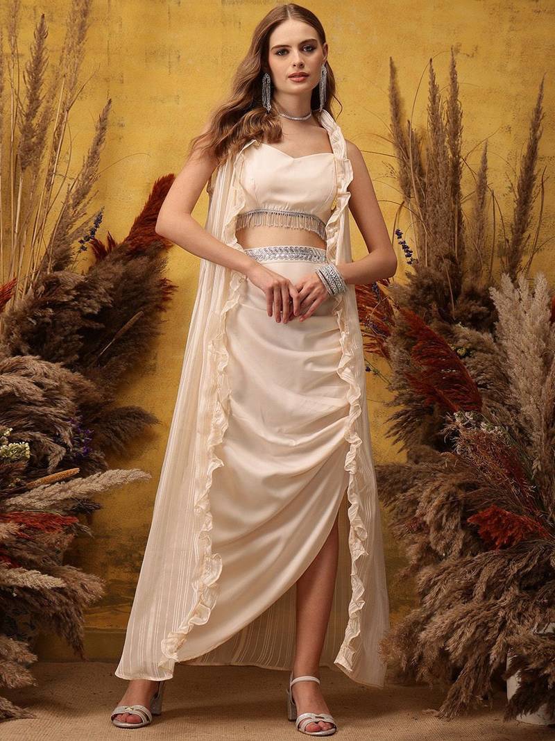 Square Neck Top and Shrug With Skirts