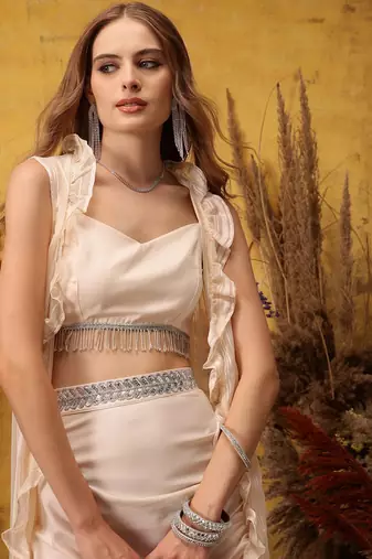 Square Neck Top and Shrug With Skirts