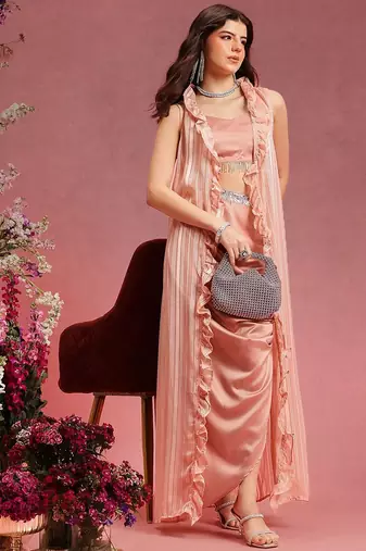 Shoulder Straps Top With Skirt And Shrug
