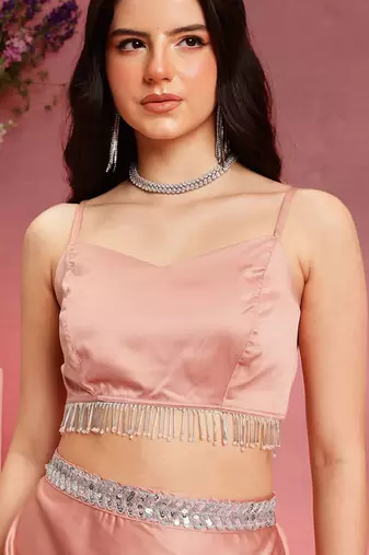 Shoulder Straps Top With Skirt And Shrug