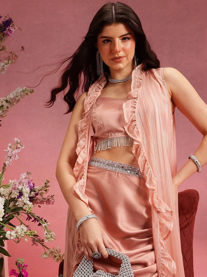 Shoulder Straps Top With Skirt And Shrug