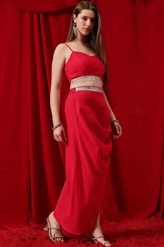 Embellished Round Neck Top & Skirt Co-Ords