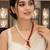 Pearl and red coral bead necklace and earrings jewellery set