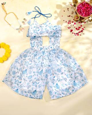 Sky blue floral kota doria peplum top & flared palazzo set 2