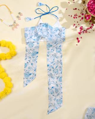 Sky blue floral kota doria peplum top & flared palazzo set 3